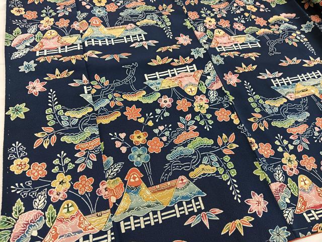 平和屋着物■上質な小紋　型染め　風景花文　鬼しぼ縮緬　正絹　逸品　未使用　BAAX8913mz