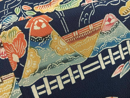平和屋着物■上質な小紋　型染め　風景花文　鬼しぼ縮緬　正絹　逸品　未使用　BAAX8913mz