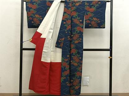 平和屋着物■上質な紬　菊花文　正絹　逸品　BAAX8920mz