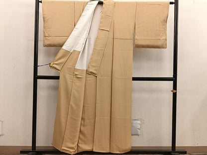 平和屋着物■上質な色無地　紗綾形地紋　黄朽葉色　正絹　逸品　BAAX8921mz