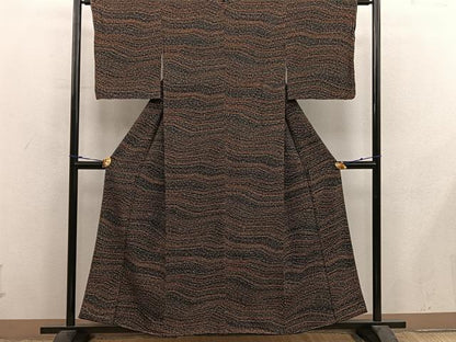 平和屋着物■上質な小紋　幾何学文様　黒地　正絹　逸品　BAAX8931mz