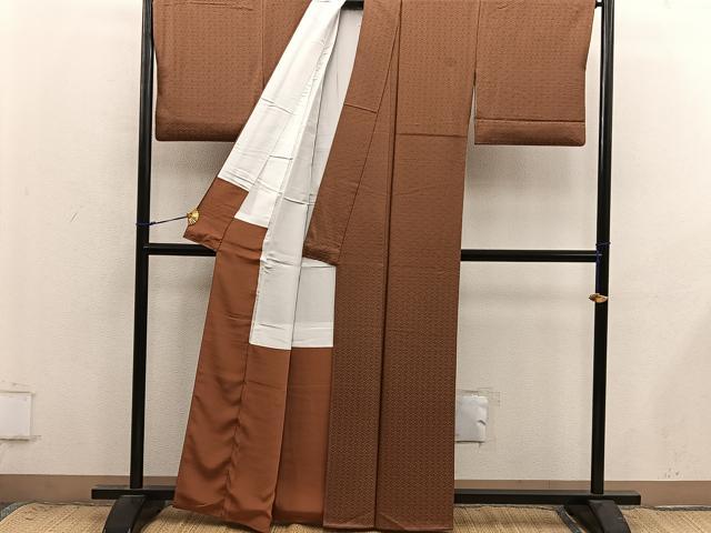平和屋着物■上質な色無地　蜀江花地紋　灰茶色　正絹　逸品　BAAX8932mz