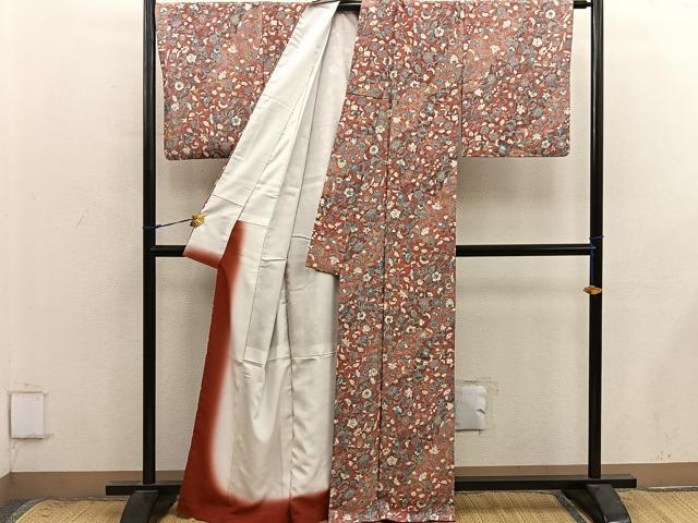 平和屋着物■上質な小紋　更紗花文　正絹　逸品　BAAX8934mz