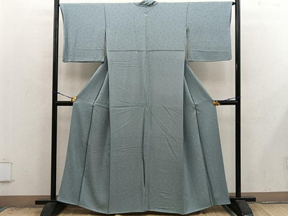 平和屋着物■上質な色無地　菊花地紋　青磁鼠色　正絹　逸品　BAAX8936mz