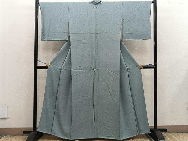 平和屋着物■上質な色無地　菊花地紋　青磁鼠色　正絹　逸品　BAAX8936mz