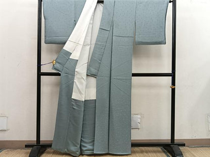 平和屋着物■上質な色無地　菊花地紋　青磁鼠色　正絹　逸品　BAAX8936mz