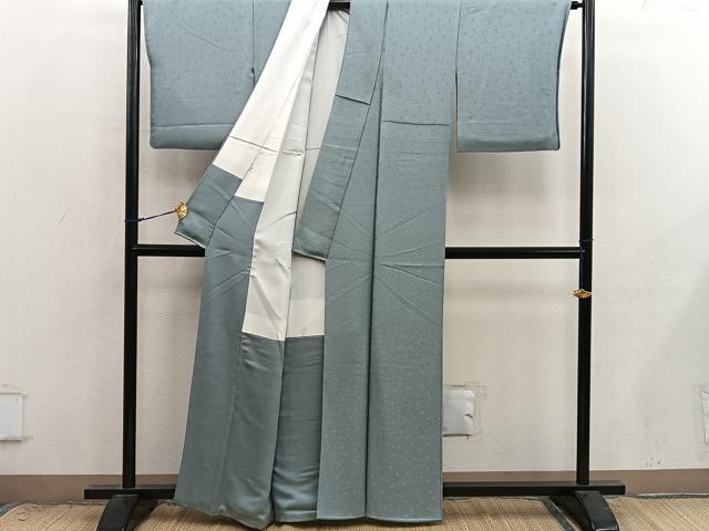 平和屋着物■上質な色無地　菊花地紋　青磁鼠色　正絹　逸品　BAAX8936mz