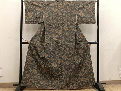平和屋着物■上質な紬　枝花文　正絹　逸品　BAAX8937mz