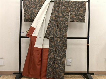 平和屋着物■上質な紬　枝花文　正絹　逸品　BAAX8937mz