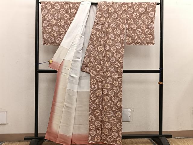平和屋着物■上質な小紋　草花文　たたき染め　正絹　逸品　BAAX8945mz