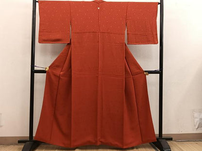 平和屋着物■上質な色無地　草花地紋　弁柄色　正絹　逸品　BAAX8948mz
