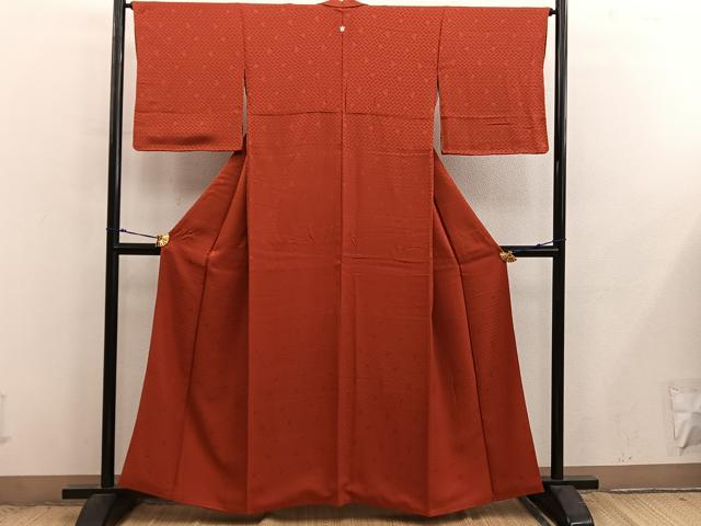 平和屋着物■上質な色無地　草花地紋　弁柄色　正絹　逸品　BAAX8948mz