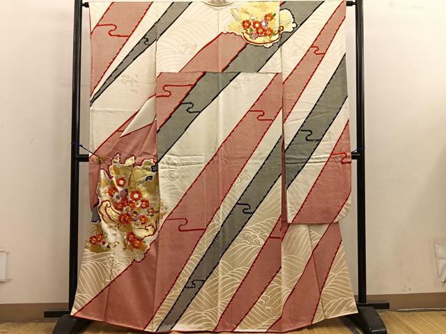 平和屋着物■豪華振袖　駒刺繍　舟　梅花文　金彩　正絹　逸品　BAAX8949mz