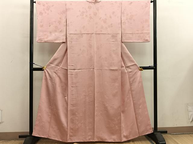 平和屋着物■上質な色無地　草花地紋　宍色　正絹　逸品　BAAX8950mz