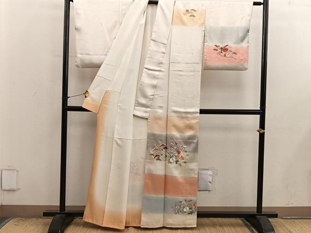 平和屋着物●訪問着　総刺繍　菊花文　暈し染め　金彩　正絹　逸品　BAAX8951mz