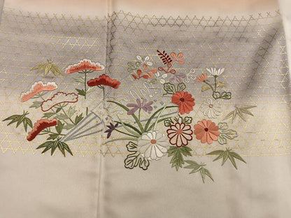 平和屋着物●訪問着　総刺繍　菊花文　暈し染め　金彩　正絹　逸品　BAAX8951mz
