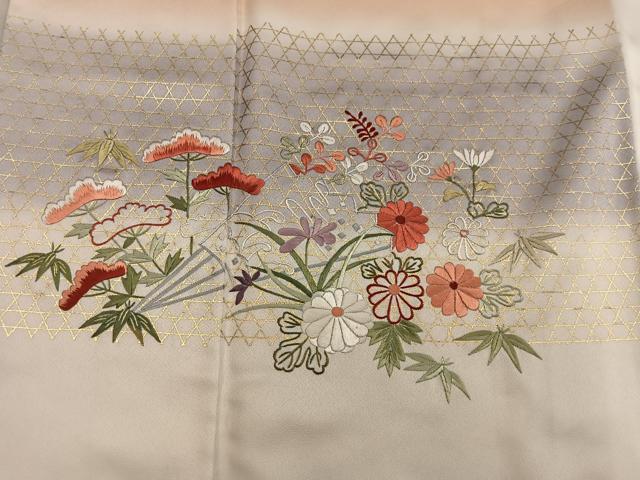 平和屋着物●訪問着　総刺繍　菊花文　暈し染め　金彩　正絹　逸品　BAAX8951mz