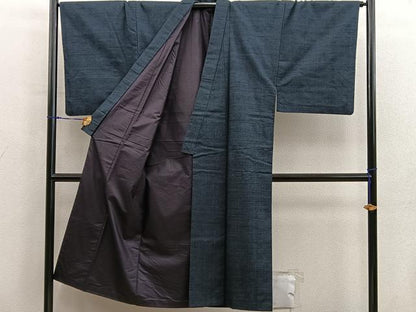 平和屋着物■男性　紬　アンサンブル　黒緑色　正絹　逸品　BAAX8952mz