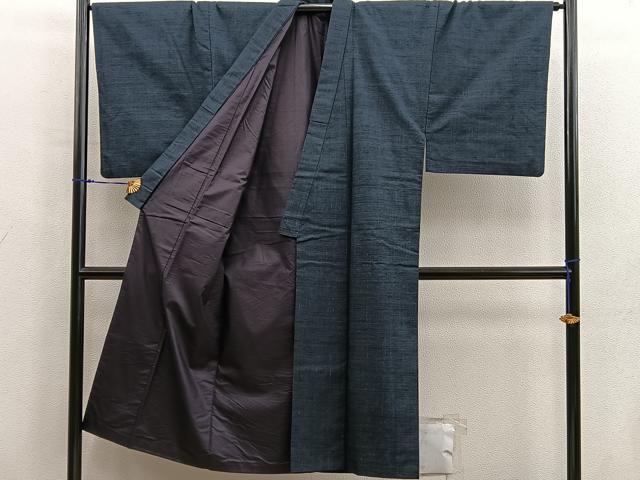 平和屋着物■男性　紬　アンサンブル　黒緑色　正絹　逸品　BAAX8952mz