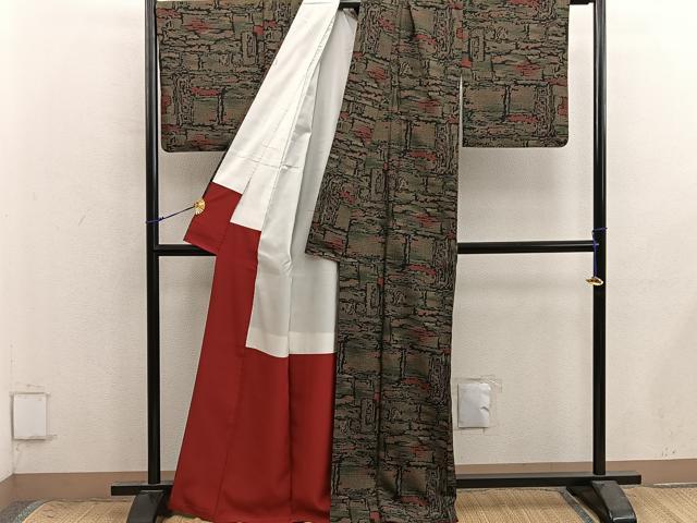 平和屋着物■小紋　幾何学文様　洗える着物　BAAX8954mz