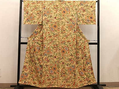 平和屋着物■上質な小紋　更紗花文　金彩　正絹　逸品　BAAX8958mz