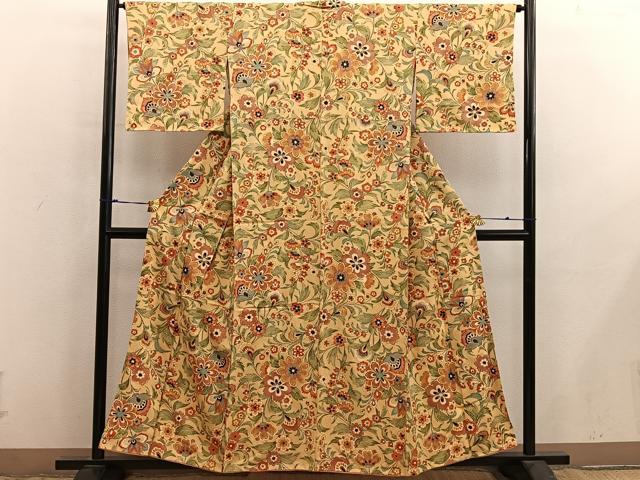 平和屋着物■上質な小紋　更紗花文　金彩　正絹　逸品　BAAX8958mz