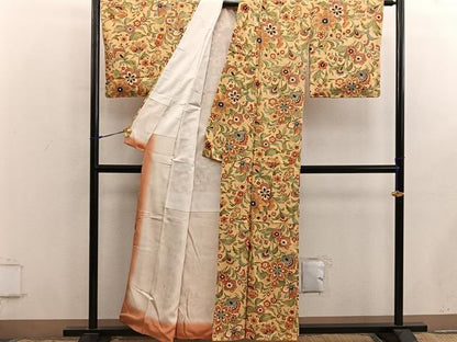 平和屋着物■上質な小紋　更紗花文　金彩　正絹　逸品　BAAX8958mz