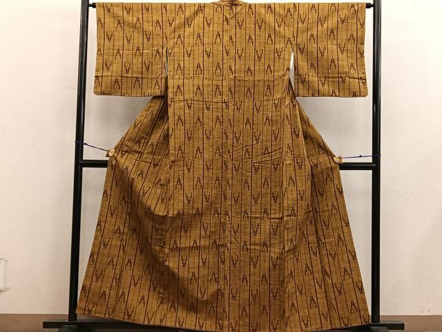 平和屋着物■上質な紬　幾何学間道　正絹　逸品　BAAX8963mz