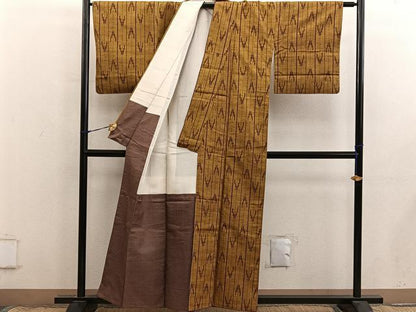 平和屋着物■上質な紬　幾何学間道　正絹　逸品　BAAX8963mz
