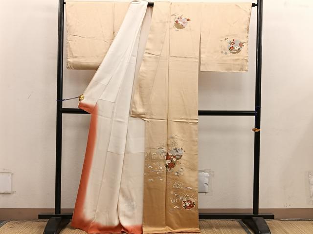 平和屋着物●訪問着　刺繍　雪輪花文　金彩　正絹　逸品　BAAX8965mz