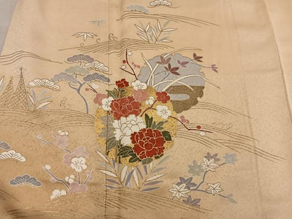 平和屋着物●訪問着　刺繍　雪輪花文　金彩　正絹　逸品　BAAX8965mz