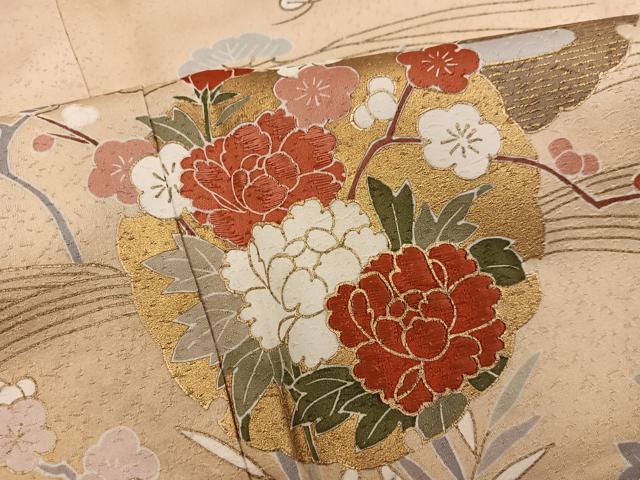 平和屋着物●訪問着　刺繍　雪輪花文　金彩　正絹　逸品　BAAX8965mz