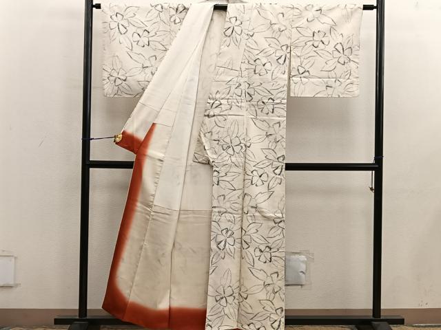 平和屋着物■上質な紬　草花文　正絹　逸品　BAAX8966mz