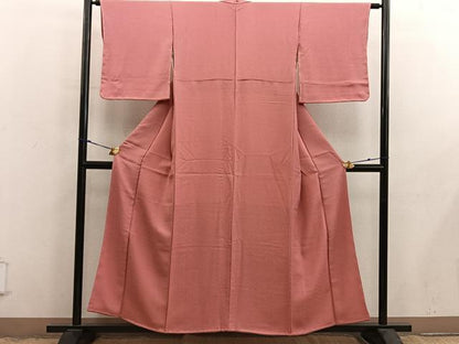 平和屋着物■上質な色無地　紗綾形地紋　真朱色　正絹　逸品　BAAX8967mz