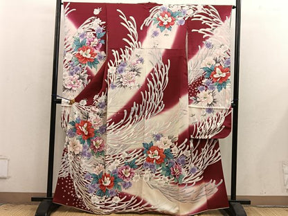 平和屋着物■豪華振袖　刺繍　草花文　暈し染め　正絹　逸品　BAAX8968mz