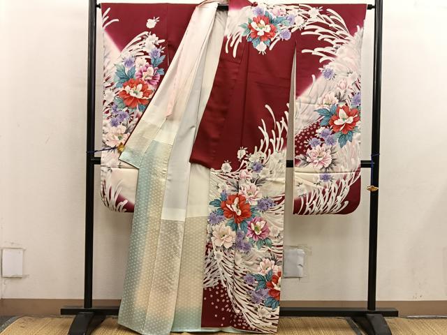 平和屋着物■豪華振袖　刺繍　草花文　暈し染め　正絹　逸品　BAAX8968mz