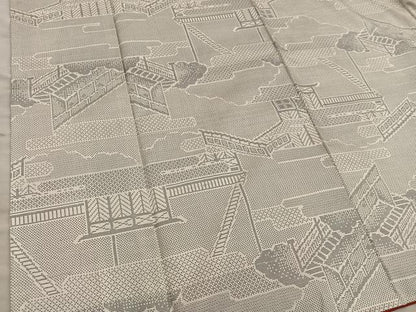 平和屋着物●本場大島紬　白大島　120亀甲　風景文　正絹　逸品　BAAX8969mz