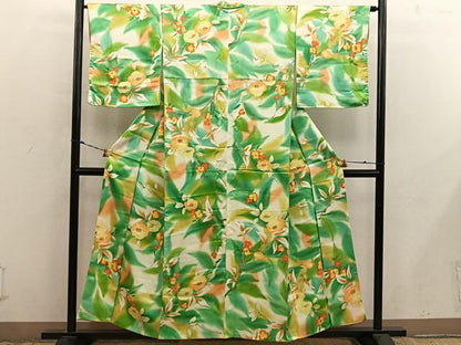 平和屋着物■上質な小紋　手描き　枝花文　暈し染め　正絹　逸品　BAAX8977mz