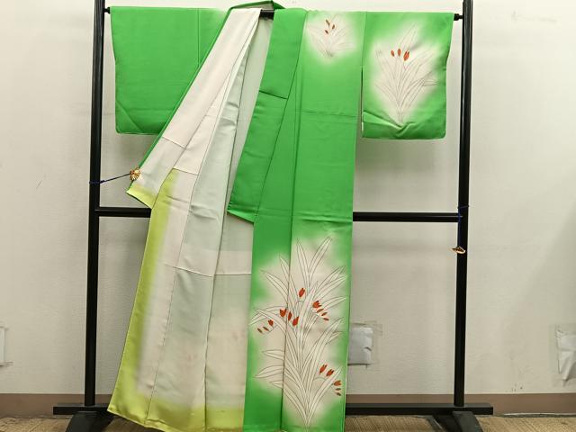 平和屋着物■訪問着　草葉文　暈し染め　金彩　正絹　逸品　BAAX8985mz