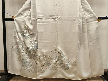 平和屋着物■訪問着　刺繍　立波飛鶴文　正絹　逸品　BAAX8986mz