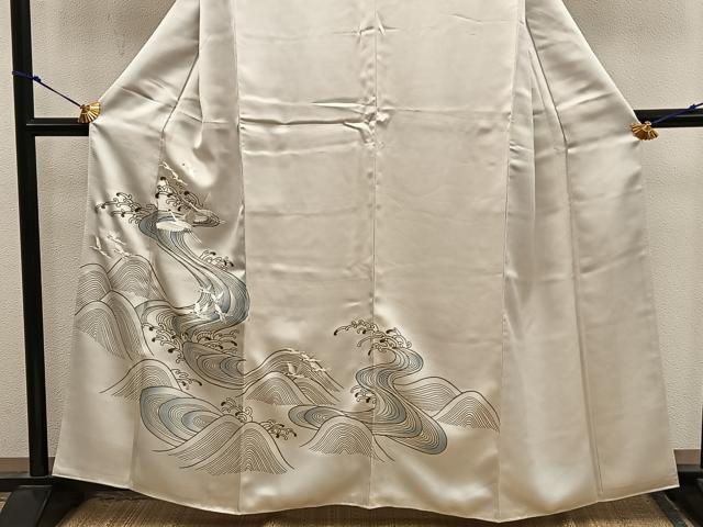 平和屋着物■訪問着　刺繍　立波飛鶴文　正絹　逸品　BAAX8986mz