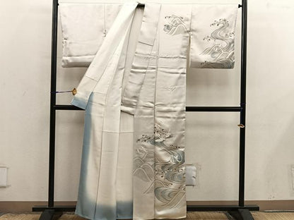 平和屋着物■訪問着　刺繍　立波飛鶴文　正絹　逸品　BAAX8986mz