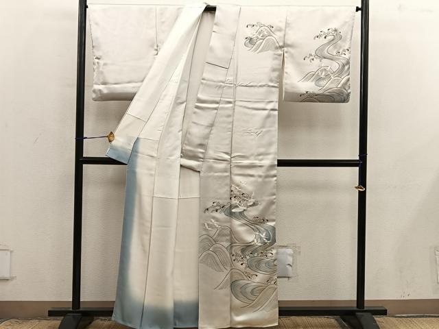 平和屋着物■訪問着　刺繍　立波飛鶴文　正絹　逸品　BAAX8986mz