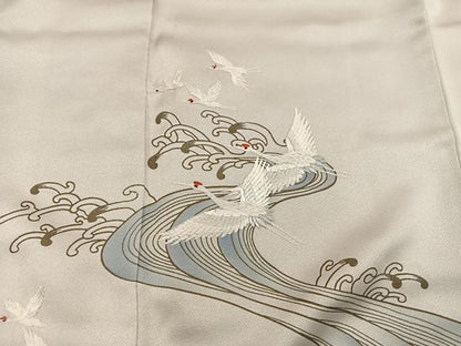 平和屋着物■訪問着　刺繍　立波飛鶴文　正絹　逸品　BAAX8986mz