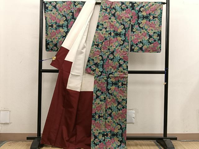 平和屋着物■本場大島紬　7マルキ　草花文　正絹　逸品　未使用　BAAX8989mz