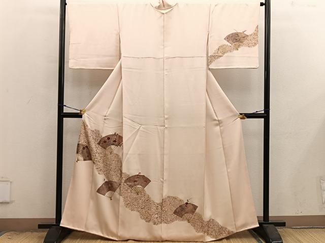 平和屋着物■訪問着　刺繍　扇面花文　金彩　正絹　逸品　BAAX8991mz