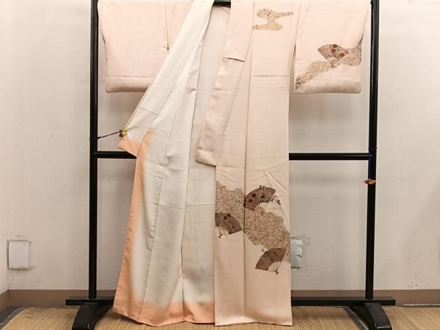 平和屋着物■訪問着　刺繍　扇面花文　金彩　正絹　逸品　BAAX8991mz