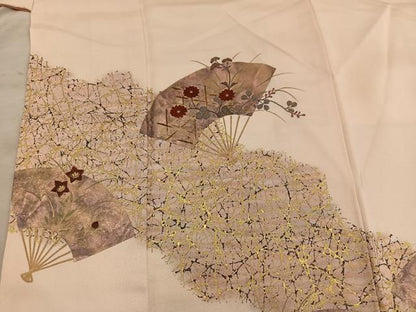 平和屋着物■訪問着　刺繍　扇面花文　金彩　正絹　逸品　BAAX8991mz