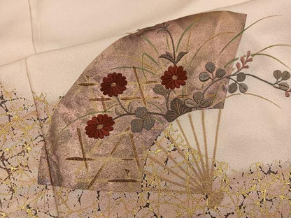 平和屋着物■訪問着　刺繍　扇面花文　金彩　正絹　逸品　BAAX8991mz