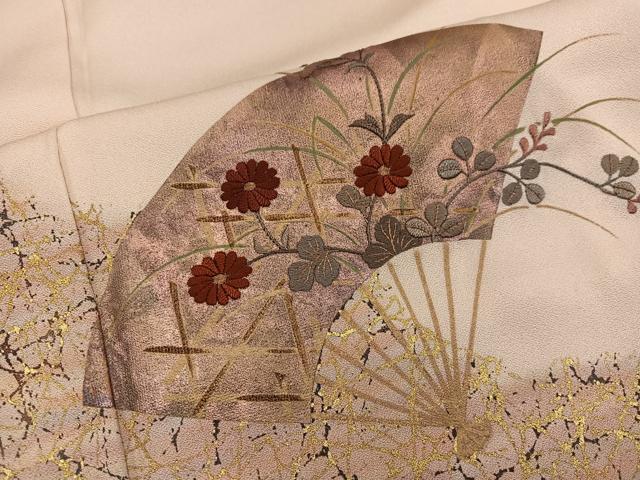 平和屋着物■訪問着　刺繍　扇面花文　金彩　正絹　逸品　BAAX8991mz
